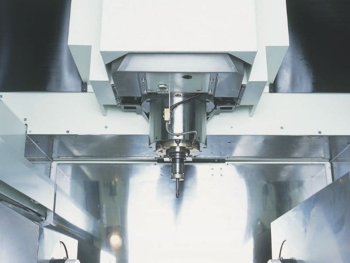 Close-up of a high-precision spindle inside a JigCenter machining system.